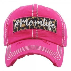 #MomLife Hot Pink Women's Baseball Cap with Leopard Patch